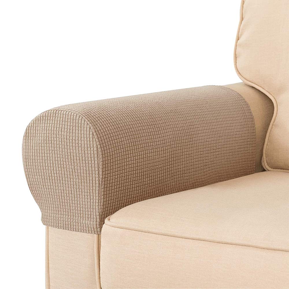 Nekosuki Camel Arm Rest Covers Set, Set Of 2 Stretch Armchair Covers For Arms, Spandex Polyester Sofa Arm Caps Non Slip Armrest Covers For Chairs Furniture Protector (Camel)