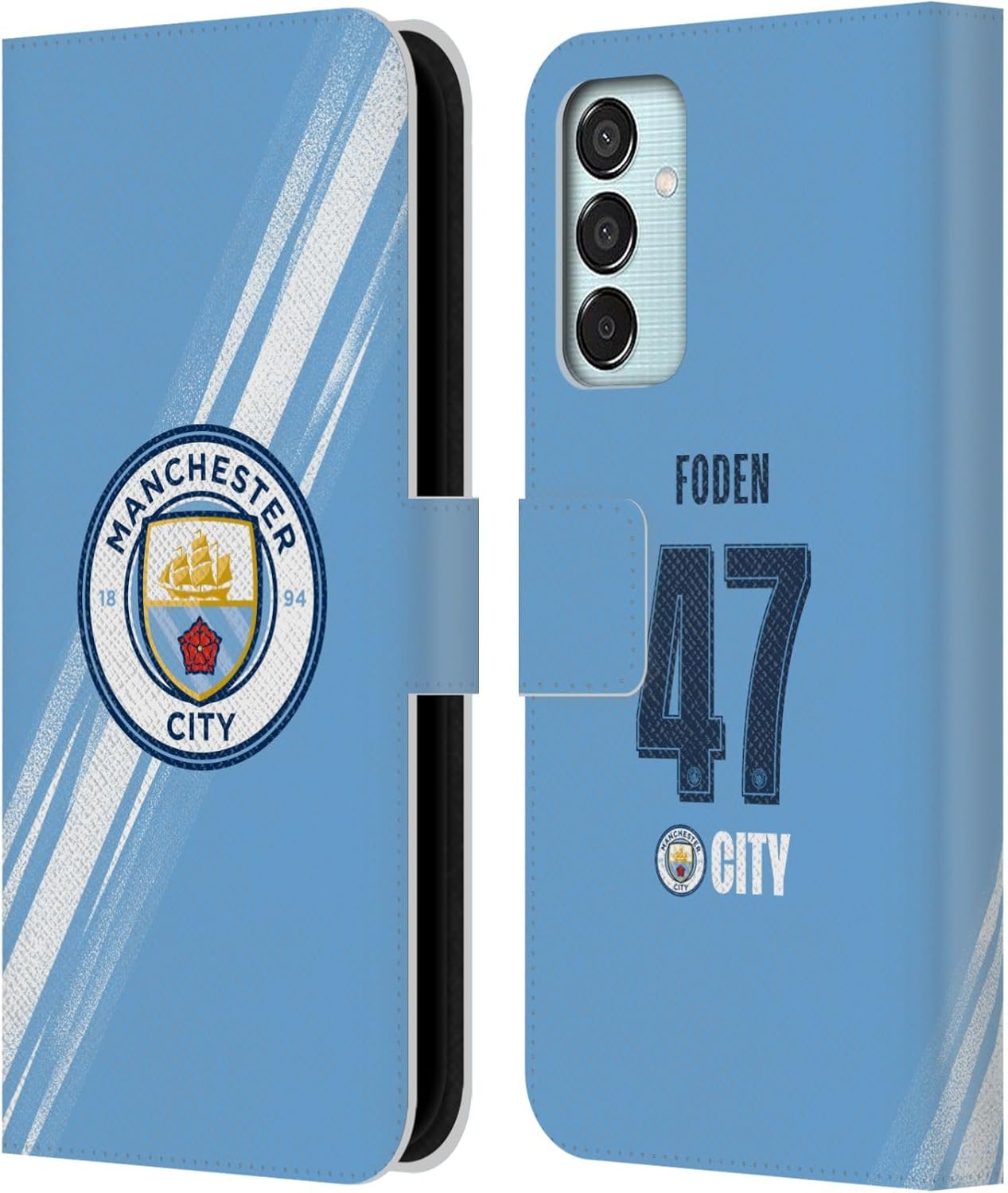 Head Case Designs Officially Licensed Manchester City Man City FC Phil Foden 2025/26 Players Home Kit Leather Wallet Case Compatible with Samsung Galaxy M15/F15 5G