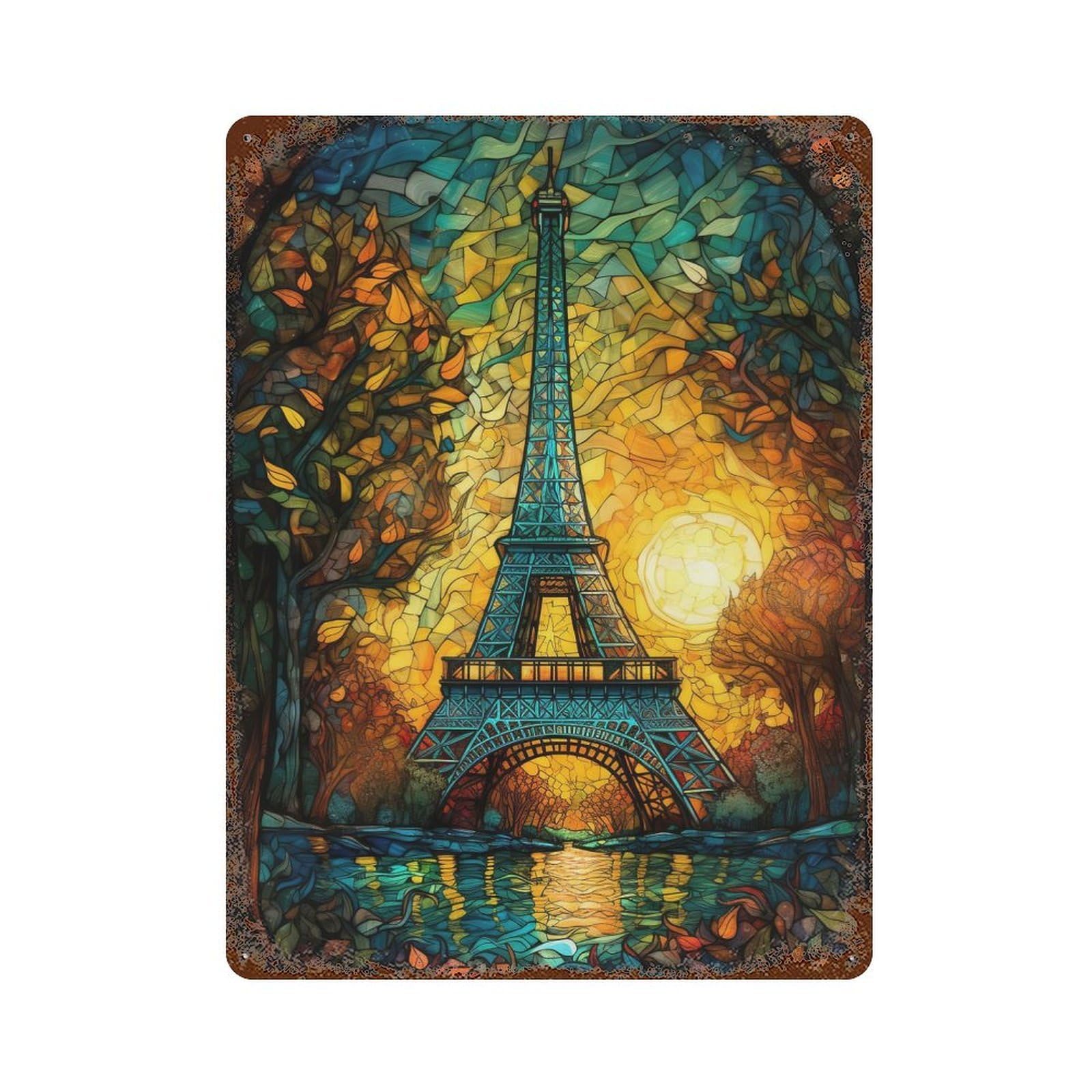 Eiffel Tower Abstract 1 Rust Effect Tin Sign 15.7"x11.8", Ideal for Farmhouse, Kitchen And Entryway Decor
