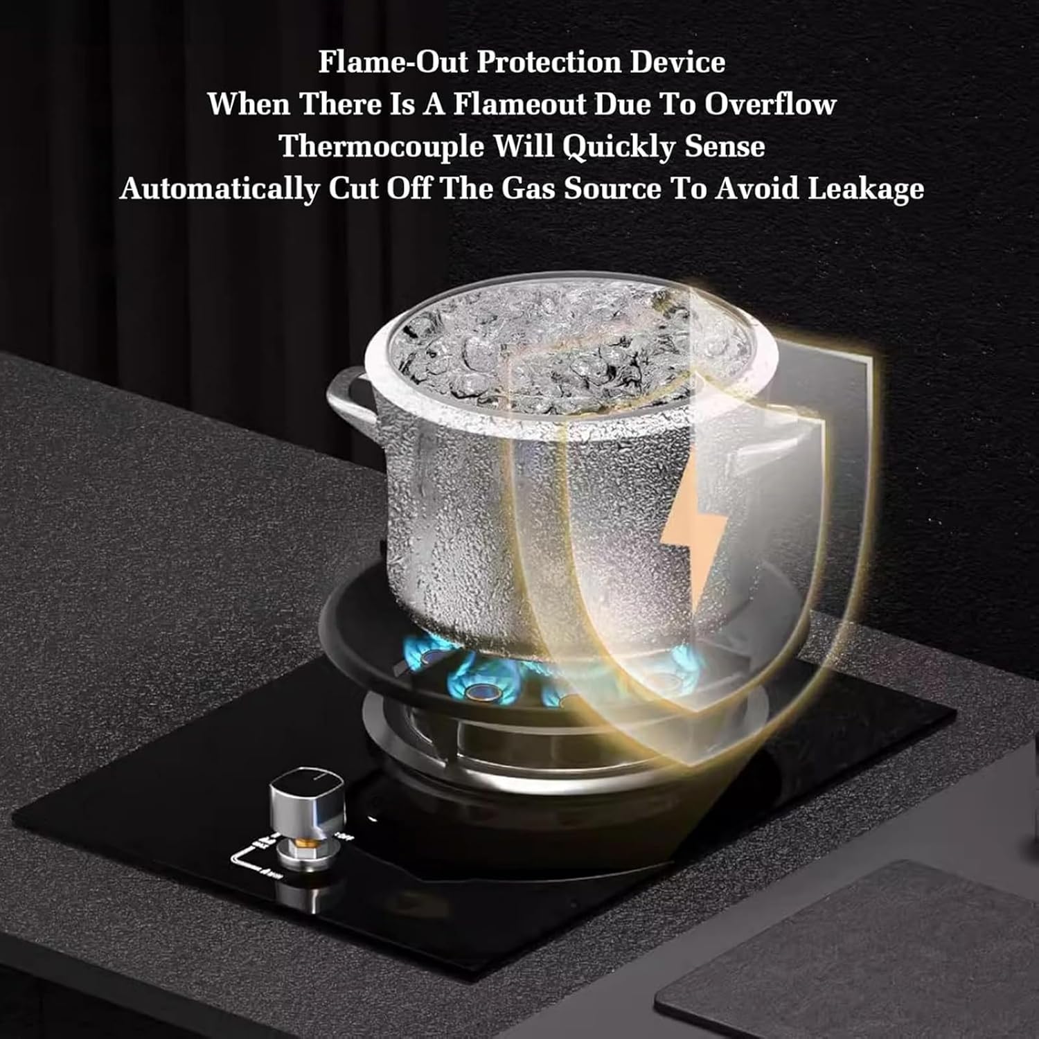 5.2KW 1 Burner Gas Stove - 9-cavity Hob Camping Cooker, with Flameout Protection, Tempered Glass Cast Iron Pot Support, for RV, Apartments, Outdoor(NG)