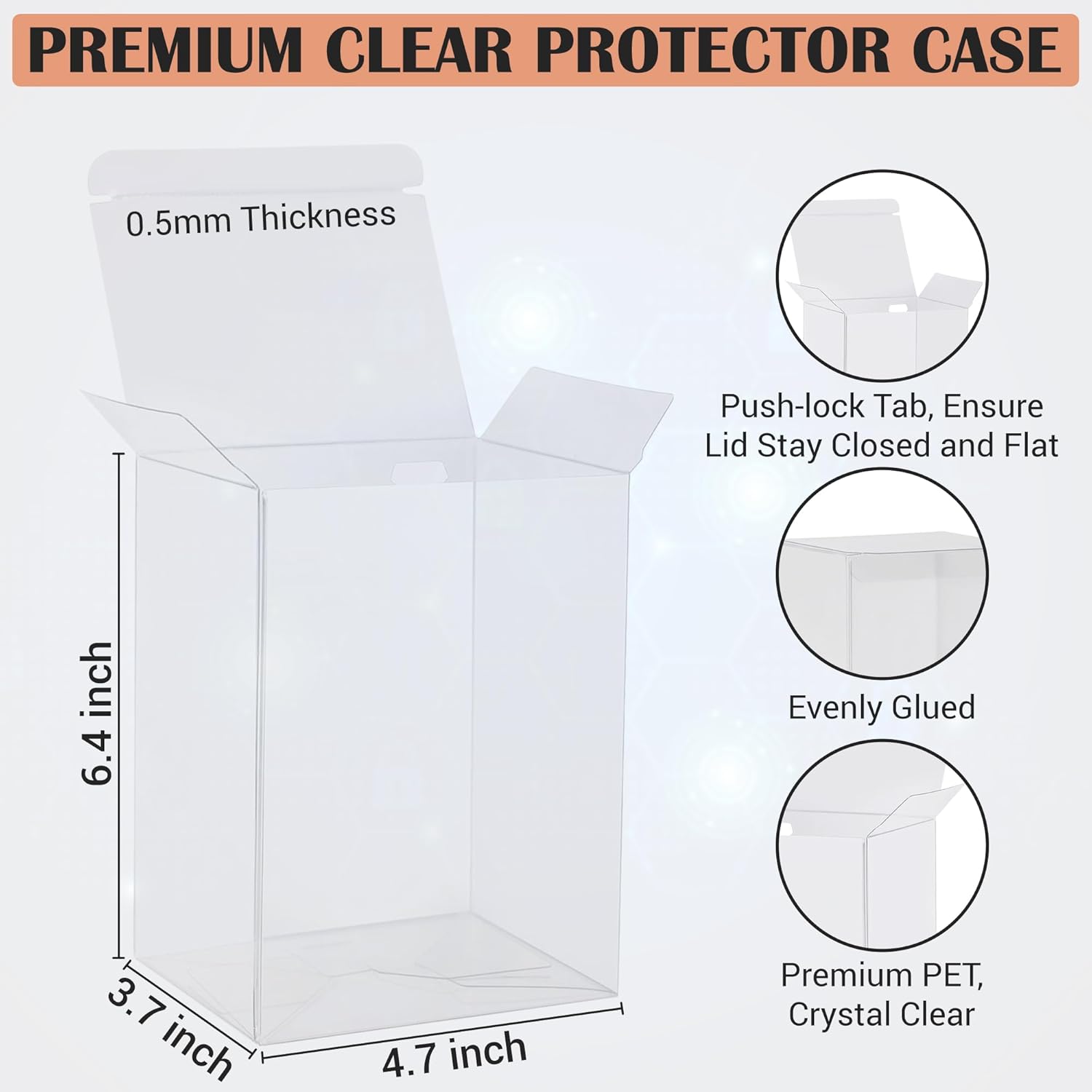 Premium 0.5mm 50 Pack Protective Display Box Compatible with Funko Pops– Crystal Clear PET Plastic Case Fits Standard 4-Inch Vinyl Figures, Scratch-Resistant, Auto-Locking Bottom, Closing Tab(50 Pack)