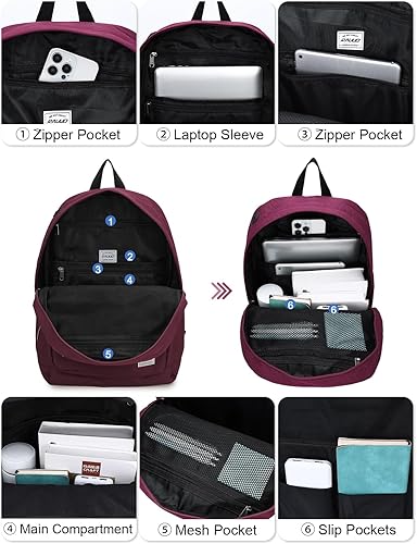 Miniatura 5 de RAVUO Mochila casual para mujer, resistente al agua, clásica, básica, de 15.6 pulgadas, mochila para laptop de viaje, mochila para libros, color