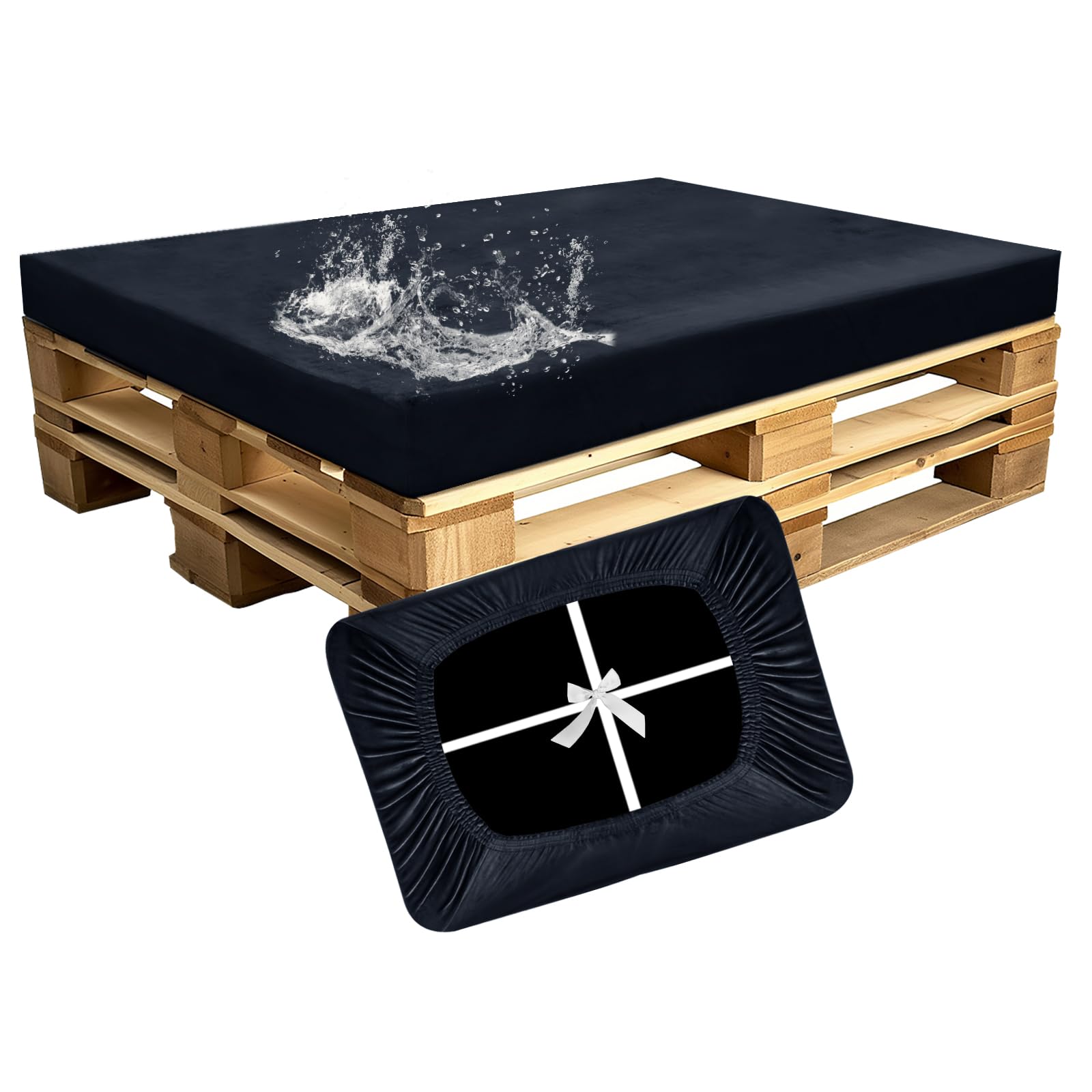SYLC Waterproof Pallet Cushions Covers, Stretch Velvet Cover for Pallet Furniture Cushions, Outdoor Corner Sofa Covers for Rattan Wooden Patio Garden (Navy blue,Seat 120×80×15cm)