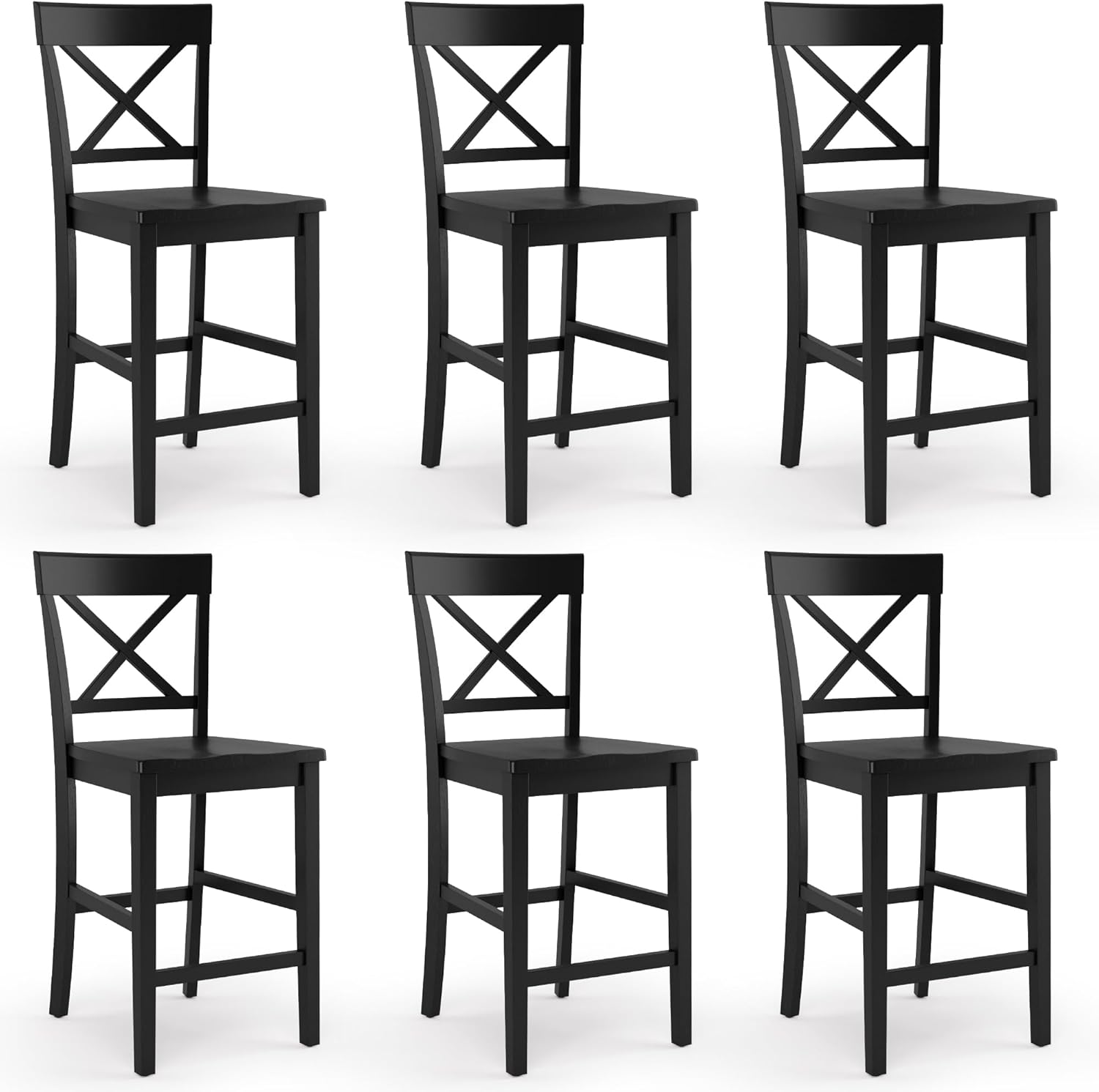 Counter Height Bar Stools Set of 2, 24" H Wooden Counter Stools with Back and Footrest, X-Back Farmhouse Barstools for Kitchen Island, Home Bar, Black