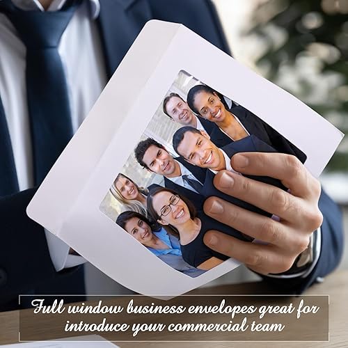 Miniatura 5 de Ctosree 100 sobres de cara completa, sobres de papel blanco de 37 libras con ventana completa transparente para fotos, catálogo, revistas, folletos,
