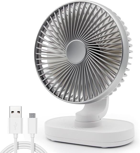Silent Desk Fan, USB Small Fan Table Cooling Fans, Quiet Operation, 4 Speeds, 3 Fan Blades, Strong Airflow, Rotatable Head, 6,5 Inch Portable Fan for Home Bedroom Office Outdoor Travel(Silver)