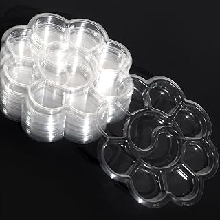 TVETE 使い捨て水彩パレット 花びら 調色パレット【40 個セット】13cm 透明プラスチック 10 ウェル付き 顔料トレー 絵画パレッ ト ガッシュ 水彩 油絵 アクリルなど用混色 絵具皿 DIYクラフト 美術
