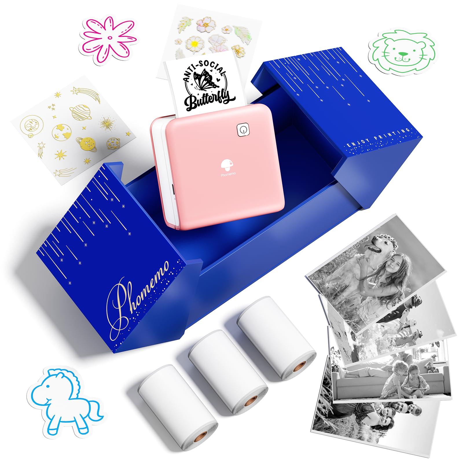 Phomemo Portable Photo Printer, Mini Wireless Thermal Printer for Mobile, P2S 300 dpi Sticker Printer Compatible with iOS and Android for Photos, Learning, Gift