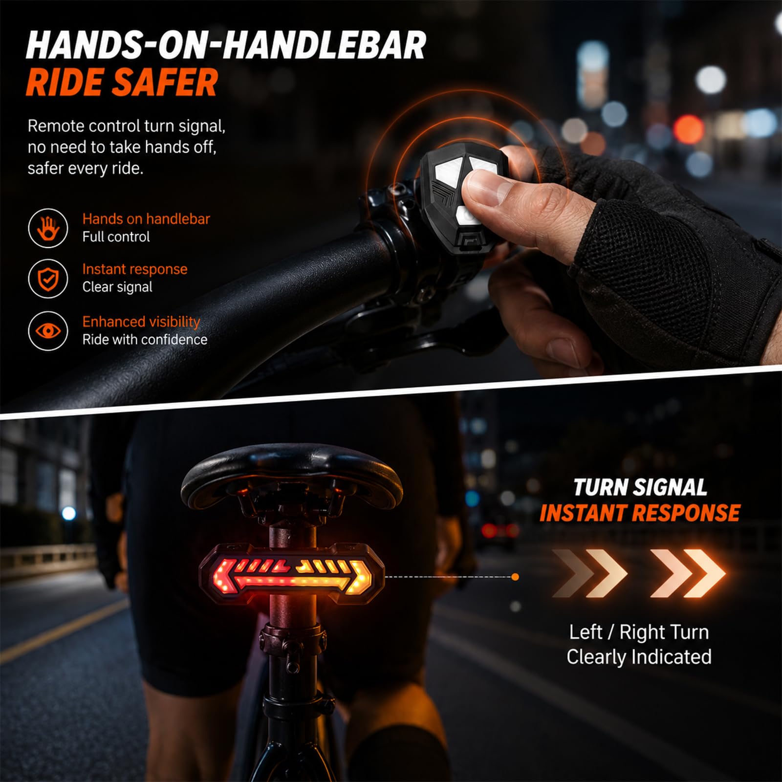 Fahrrad Rücklicht mit Blinker und Bodenprojektion,Fahrradblinker | mit Fernbedienung, USB-C, IPX4 Wasserdicht Rücklicht Fahrrad für E-Bike & E-Scooter, 5 Modi Fahrrad Blinker Kabellos Set