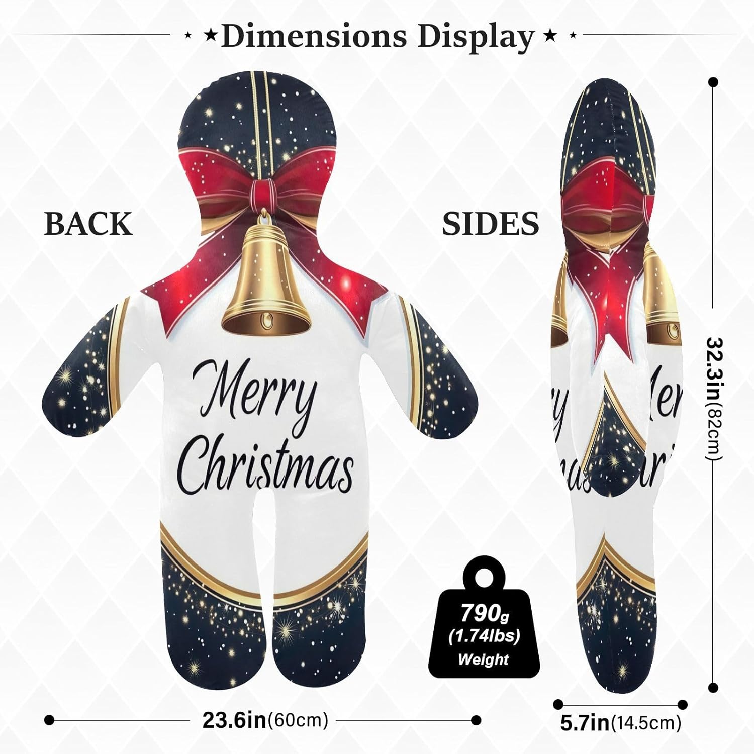 Jingling Bell Human-Shaped Pillow Soft Body Pillows Washable Velvet Pillows for Anxiety Relief Sleeping Cuddling & Support