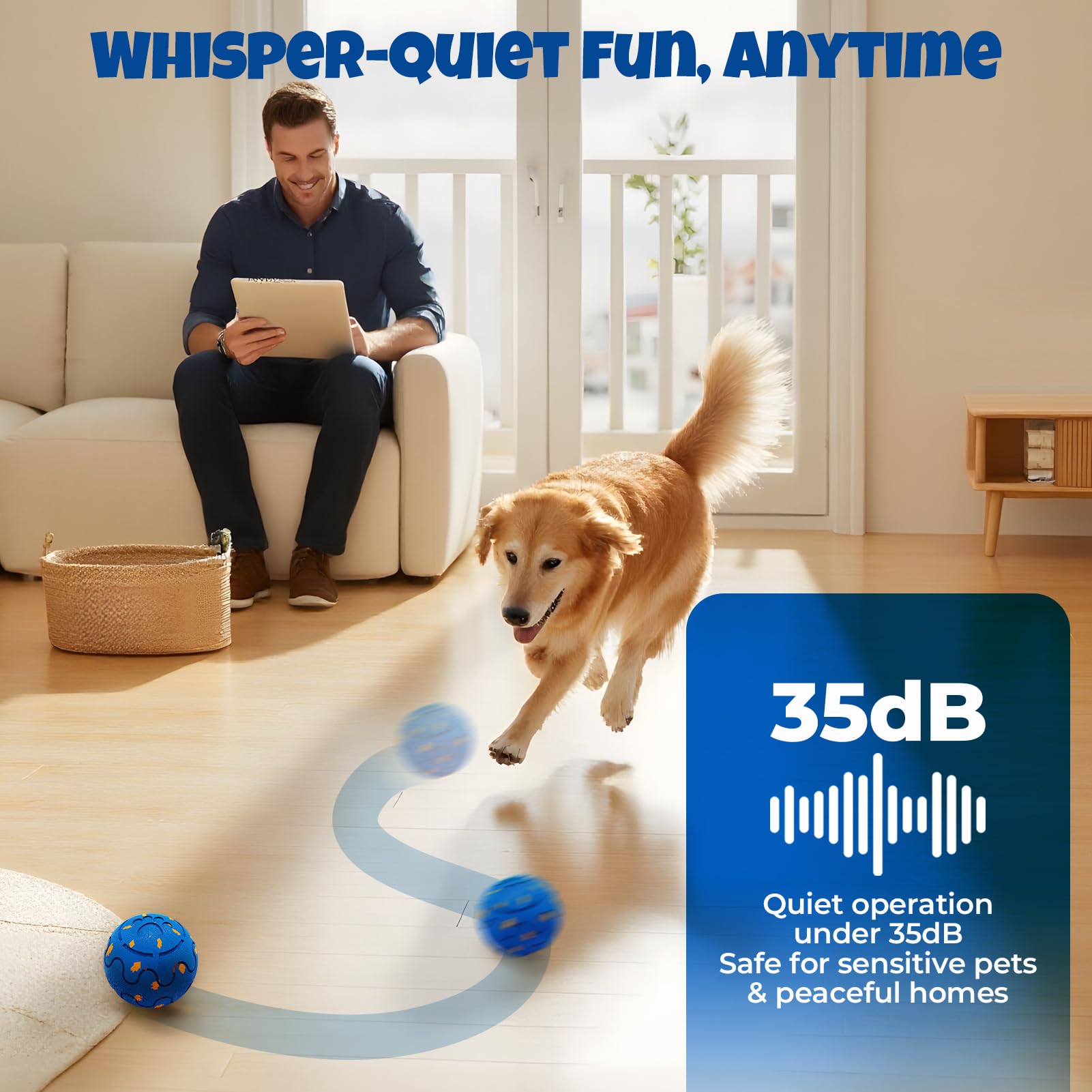 Fsitego Balles interactives pour chien : balle interactive à roulement automatique – Jouets interactifs pour chiens à mâcher agressifs – rebondissantes et jetables, rechargeables de type C, lavables