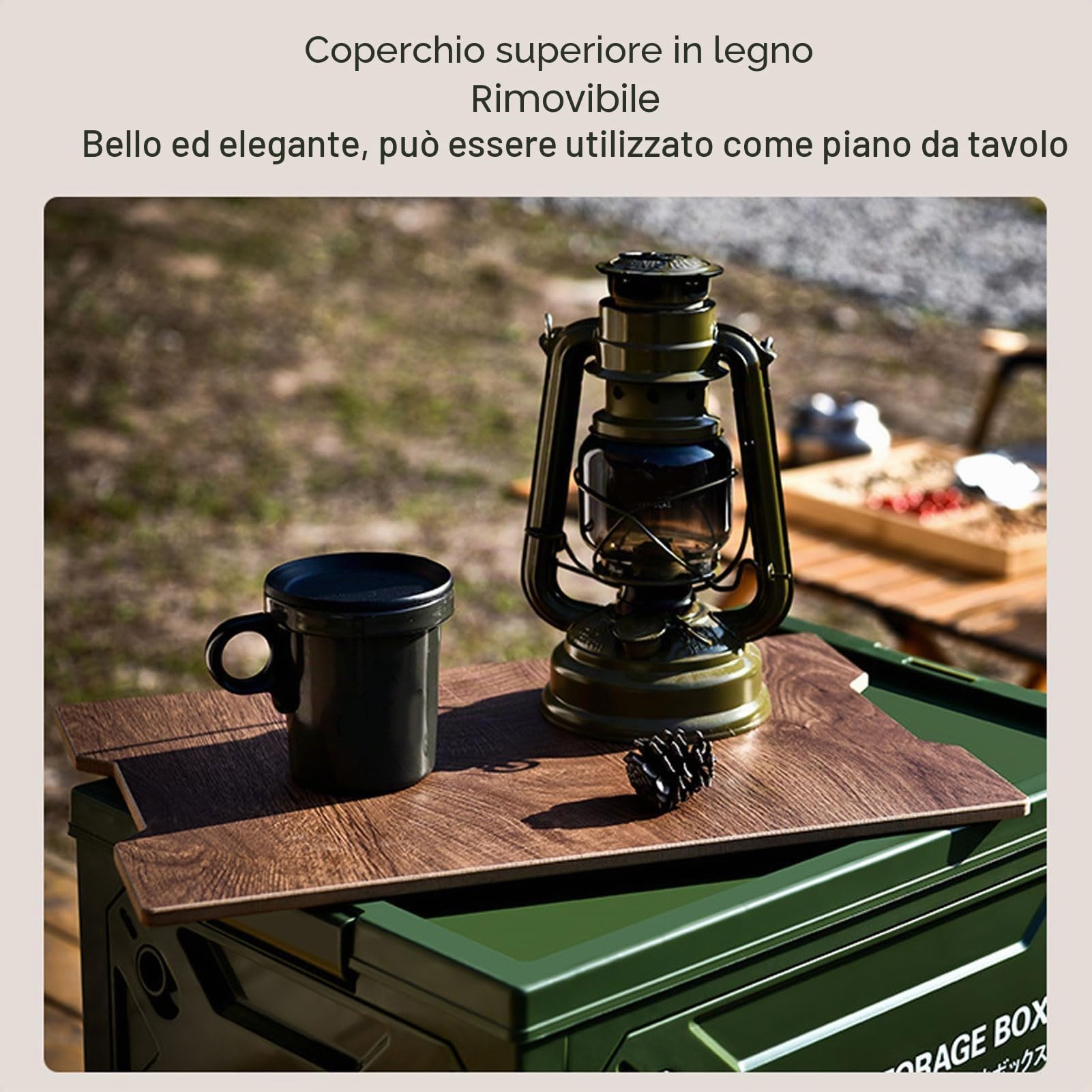 Fockety Cubi portaoggetti pieghevoli con coperchio in legno, scatola portaoggetti pieghevole in plastica per campeggio, organizer per armadio impilabili per campeggio, camera da letto, ufficio (Verde)