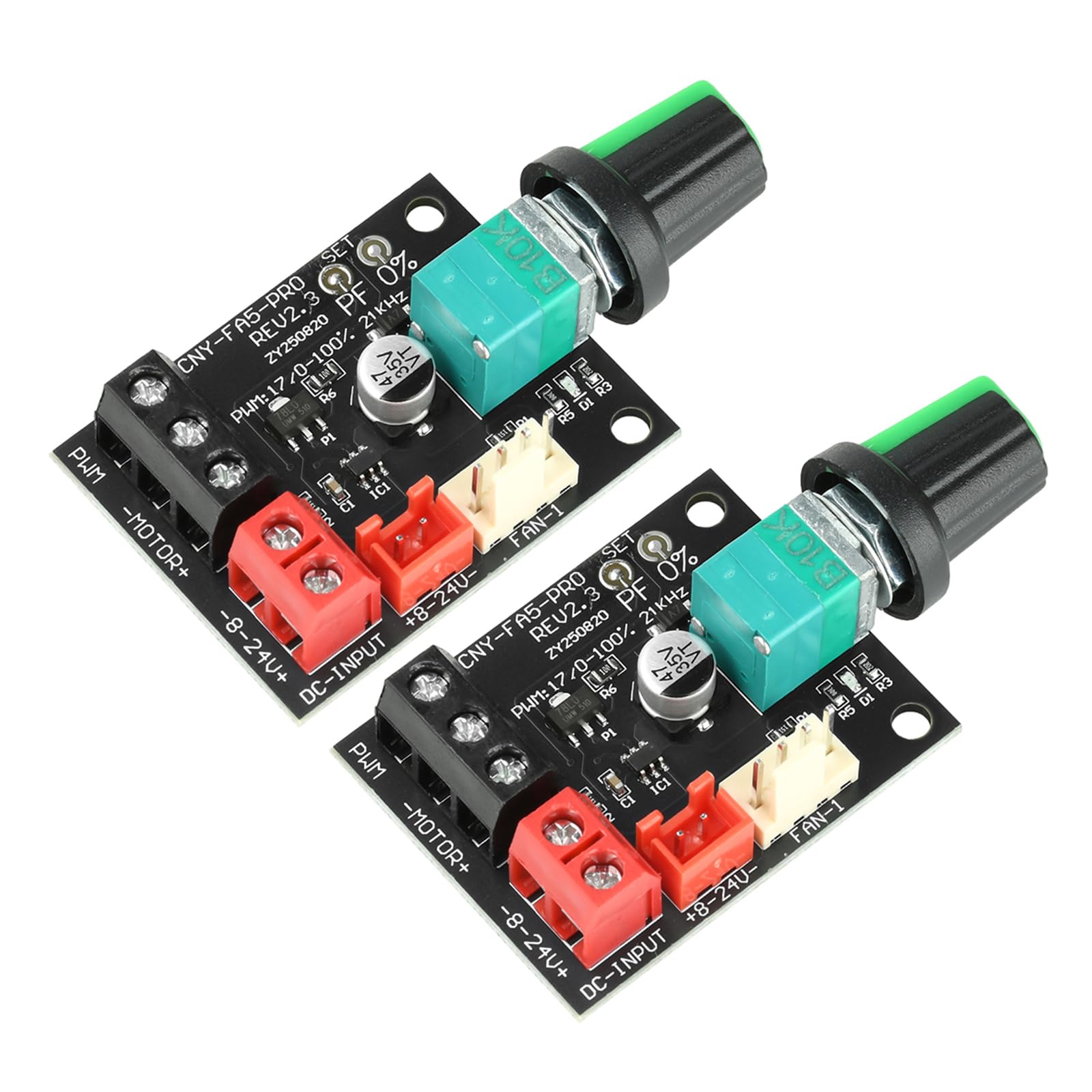 Aideepen Regolatore di ventola PWM a 4 pin, 12 V, 2 pezzi, DC 8-24 V, 5 A, 120 W (max), 4 fili, controller di velocità per motori senza spazzole