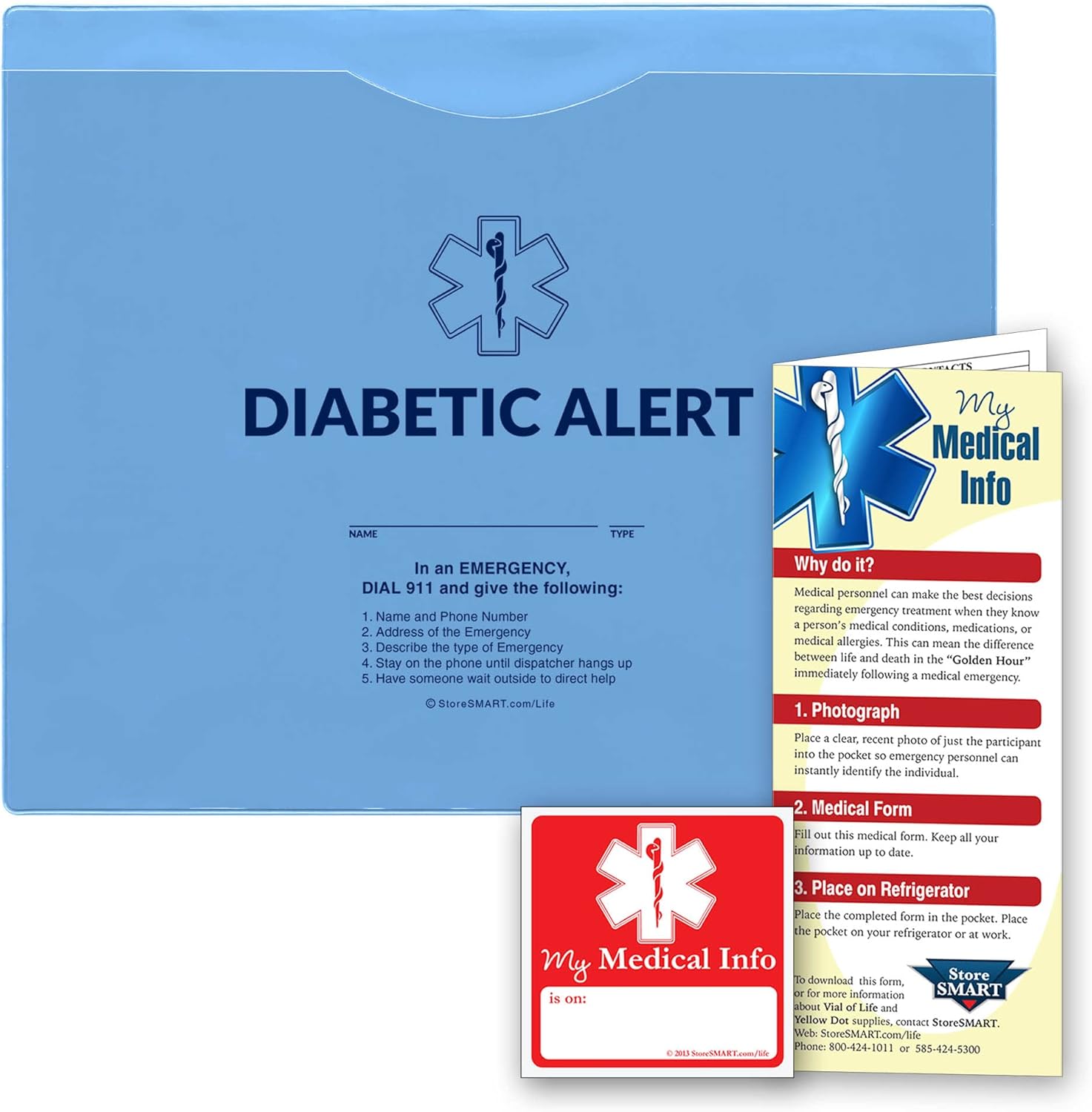 StoreSMART - Diabetic Medical Alert Info Pocket - Letter Size - Magnetic Back - 10 -Pack - DBFJ85-10