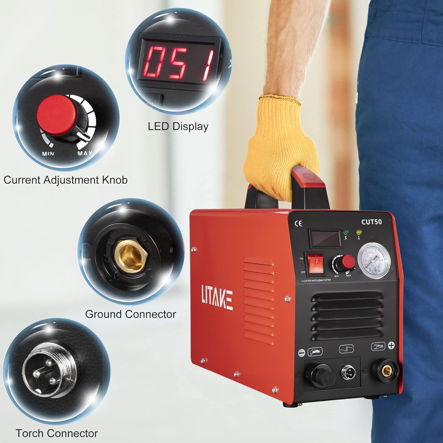 Plasma Cutter, 50 Amp Pilot Arc Plasma Cutter 110V / 220V Dual Voltage Plasma Cutting Machine,Max 5/9‘’ Cut High for Stainless Steel,Thin Copper,Aluminum - - 