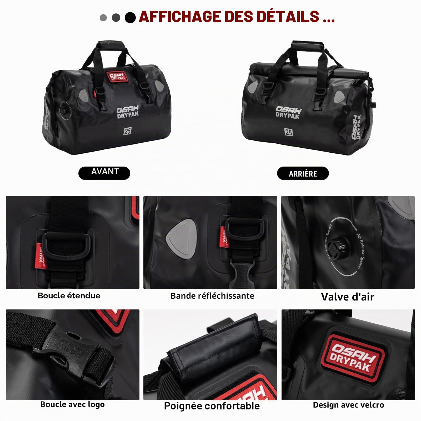 Sac de Voyage imperméable - Sac étanche Moto avec Fermeture à enroulement, Grand Rangement, pour Camping, Kayak, pêche & Voyages (Noir, 40L)