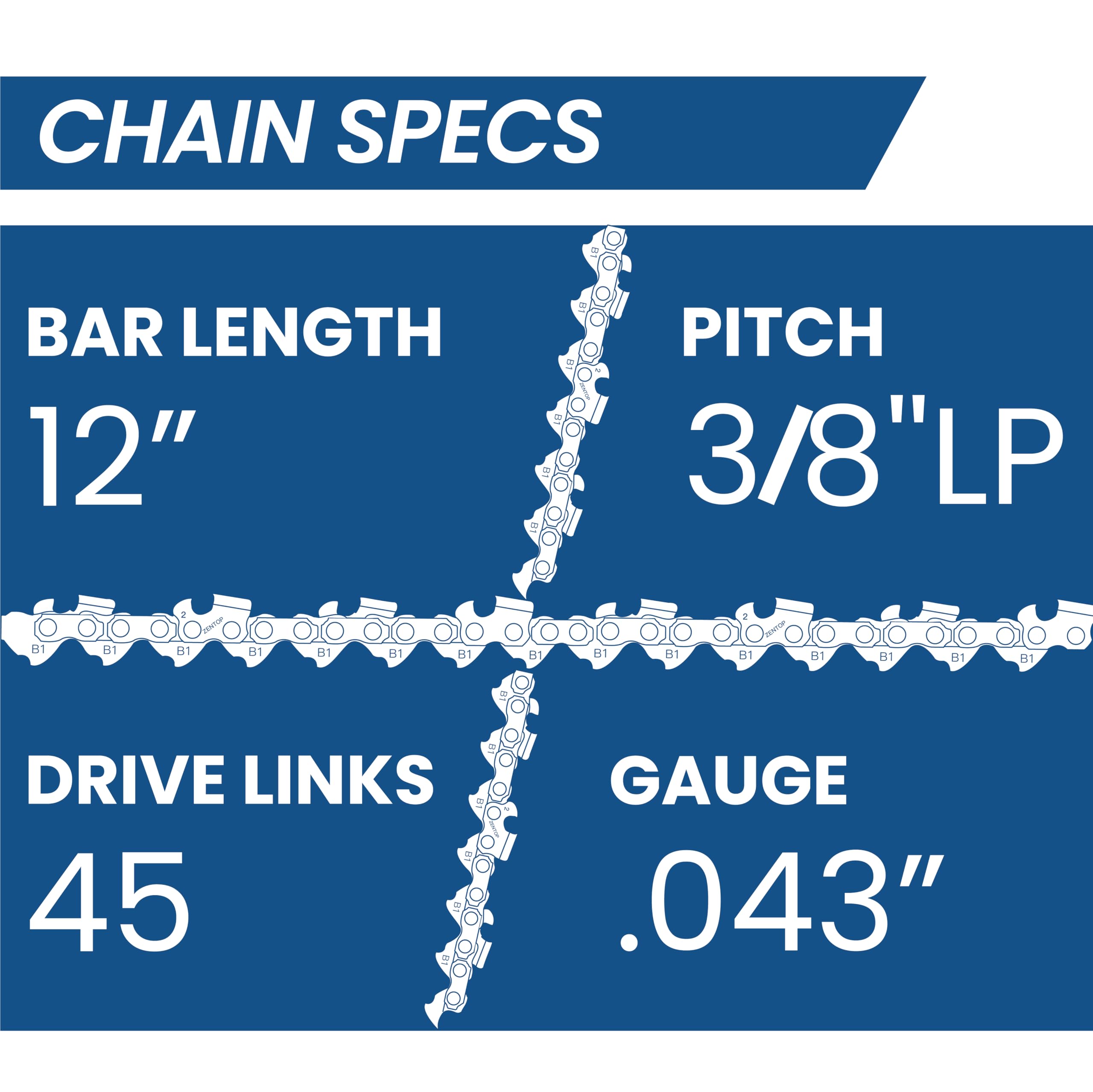 グリッド　904545 Amazon.com: ZENTOP Carbide Chainsaw Chain 12 Inch, 043