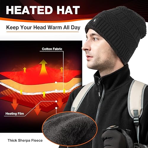 Miniatura 6 de DUKUSEEK Heated Hat, Electric Winter Heated Beanie Hat with 7.4V Rechargeable Battery for Men Women Grey Black