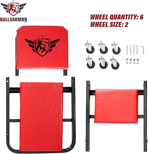 Miniatura 8 de Plegable Z Creeper Red 2 en 1 Creeper y Creeper Estructura de cuero Silla con ruedas Silla mecánica Reparación Mecánica Taburete de trabajo de