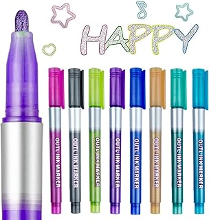 Outline Markers Pens, 8 Colors Double Line Markers Sel-outline Metallic Markers Shimmer Markers for Art, Christmas, Greeting Cards, DIY, Scrapbook, Easter Egg