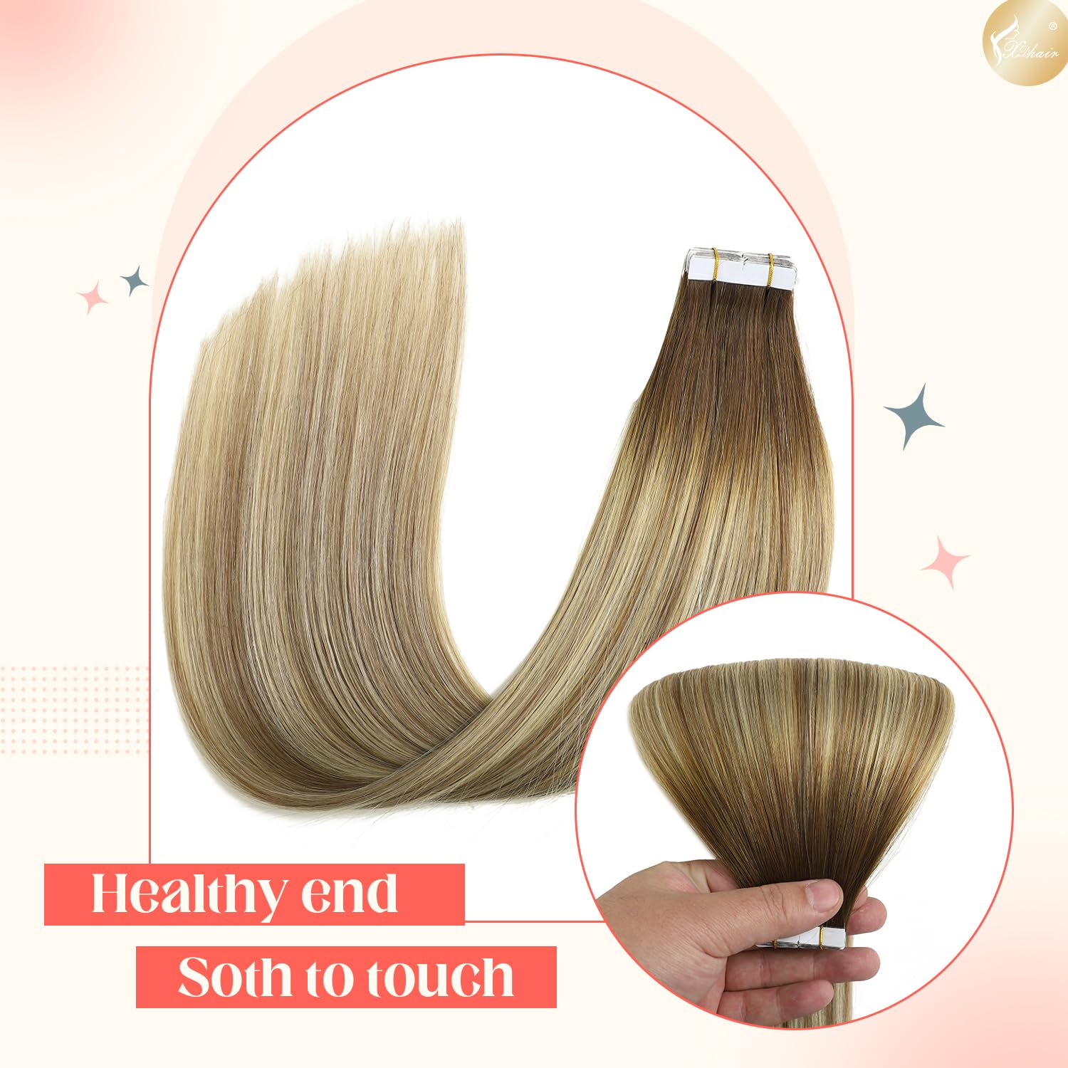 XDhair Tape in Real Human Hair Extensions 16Inch Balayage Ombre Walnut Brown to Ash Brown and Blonde 50g 20pcs Stright Invisible Hair Extensions for Women(#3/8/22,16Inch) - Image 4