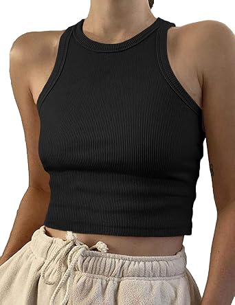 Cotton Ribbed Crop Tank Tops for Women | Soft stretch cropped Slim fit racerback basic tank top; Spring fall summer daily travel casual wear