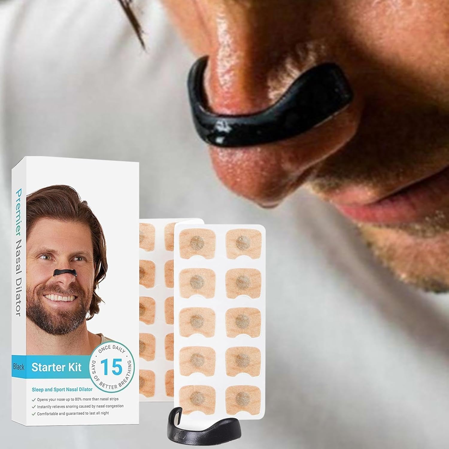 Evilia Ecom Breathing Nasal Strip Starter Kit 15 Count - Boost Oxygen Intake, Reduce Snoring, Improve Sleep Quality - Sweat Resistant, Skin Safe Nasal Strips - Extra Strength Snoring Solution 4