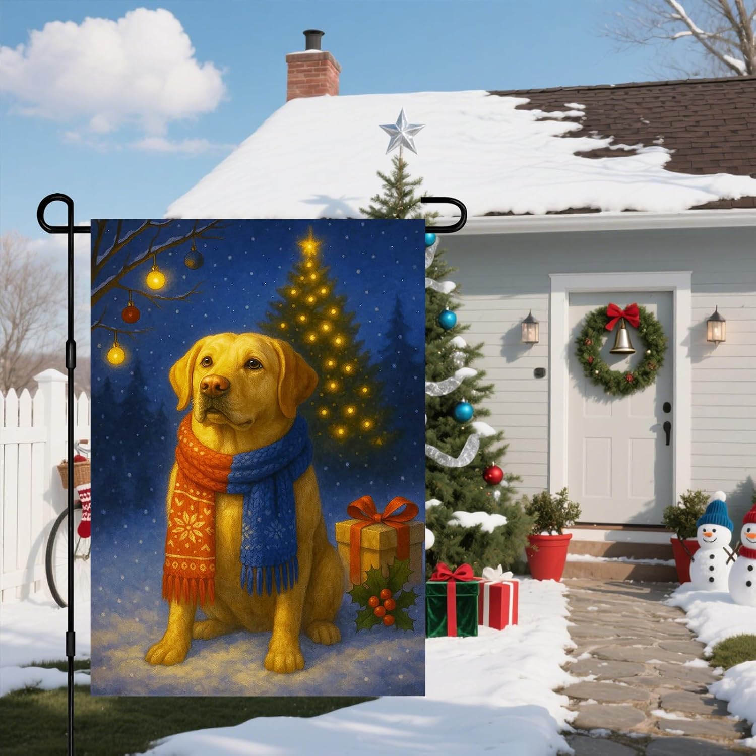 IVN Christmas Dog Garden Flag 12x18 Inch Double Sided Yellow Labrador Winter Holiday Seasonal Decorations Outdoor Yard Flag for Outside Home Front Door Lawn Porch Patio Welcome Decor - Image 6