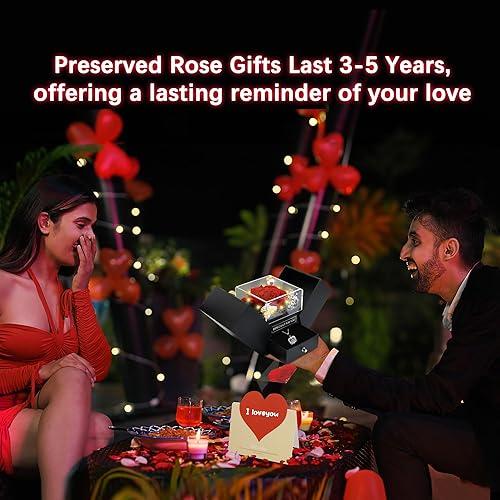 Miniatura 2 de Rosas reales preservadas con collar "I Love You", flores eternas para siempre, regalos de rosas para mamá, abuela, esposa, novia en el día de la