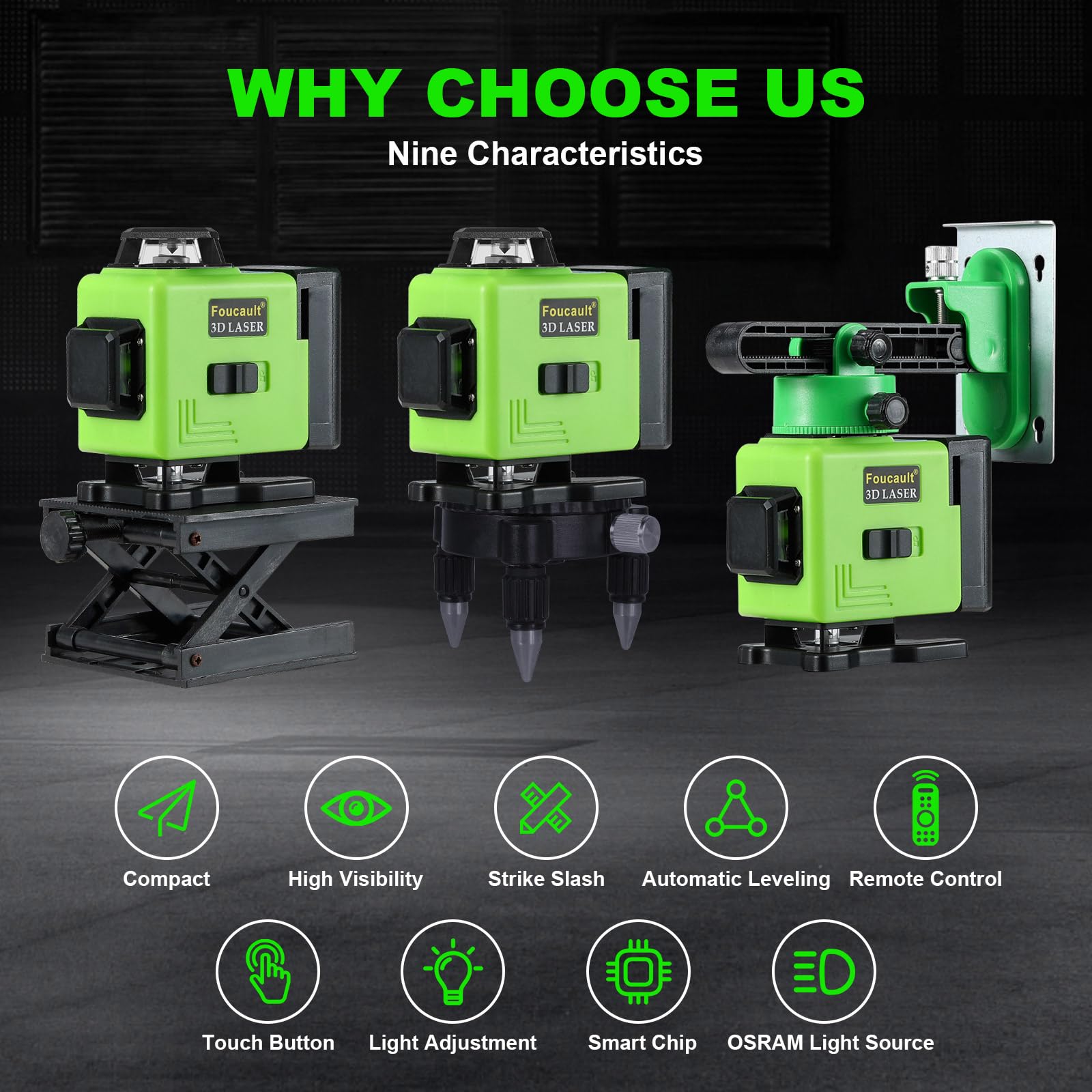 Livella Laser Verde 360° Autolivellante - 16 Linee Con Telecomando E Batterie Esterne IP54 - Foto 5