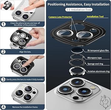 URUCHI iPhone 17 Pro / 17 Pro Max / 16 Pro/16 PMax / 15P/15PM / 14P/14PM SAFİR PREMIUM Kamera Lens Koruyucu, [Orijinal Tasarım] Çizilmez 9H Temperli Cam Kamera Ekran Koruyucu, Metal Lens, Gümüş