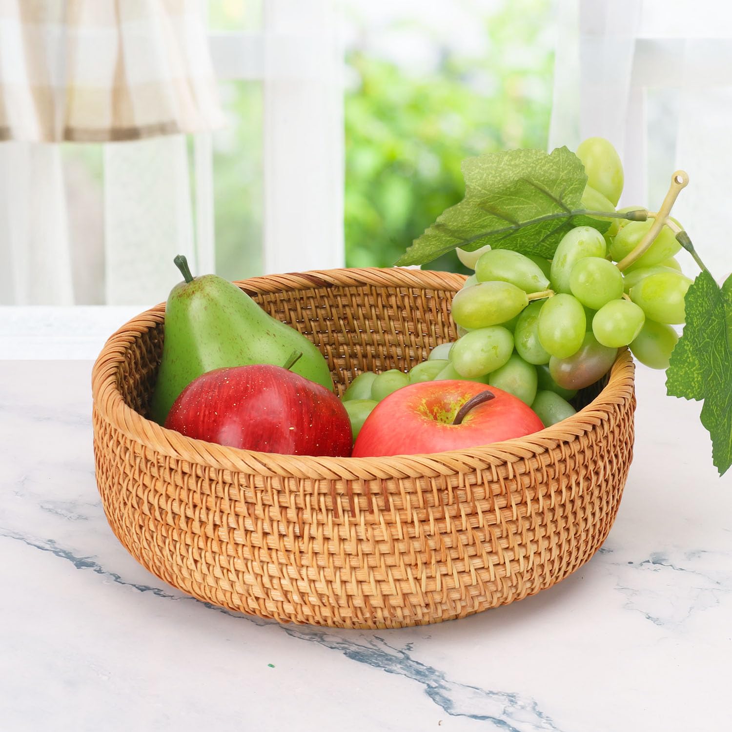 2 cestas redondas de ratán hechas a mano para pan – 9.06 x 3.54 pulgadas, cesta redonda de mimbre para servir pan y frutas, cesta de almacenamiento tejida natural para el hogar y la cocina