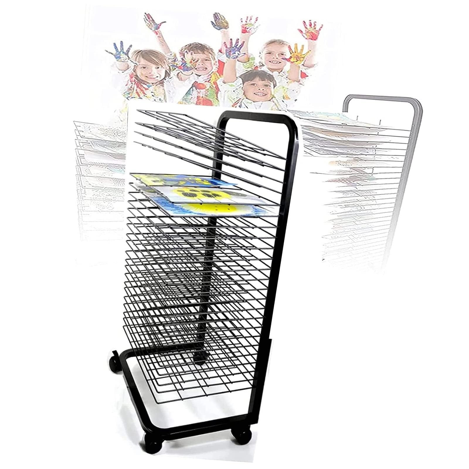 Aioneer Sided Wire Drying Shelf, Flexible Shelves Mobile Cart Art Drying Rack, Art Drying Rack For Classroom, Stackable Metal Stainless Steel Art Rack, For Painting Craft Artwork Canvas,35,layer