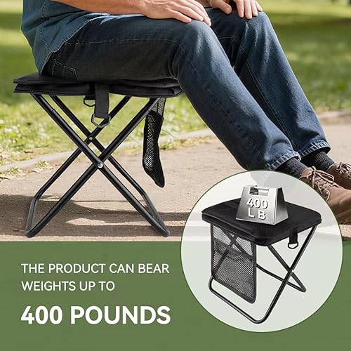 Miniatura 3 de Taburete plegable portátil con dos bolsillos de almacenamiento y bolsillos laterales. Taburete portátil compacto de tamaño adulto, ideal para