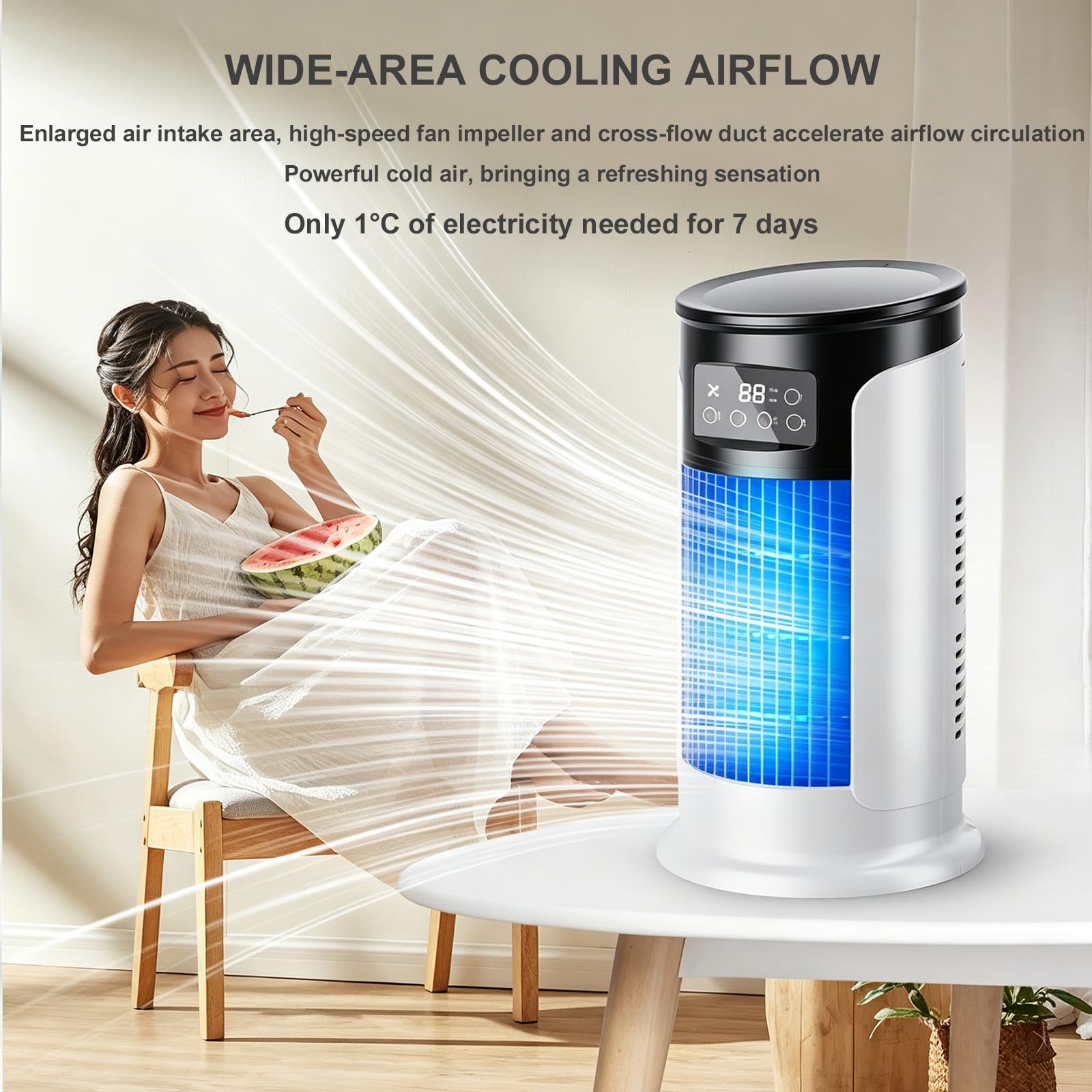 Mini raffrescatore d'aria portatile USB,Ventilatore evaporativo 3 in 1 con display digitale a LED,6 velocità, timer di 6 ore, ventilatore da tavolo compatto e silenzioso per camera da letto, ufficio |