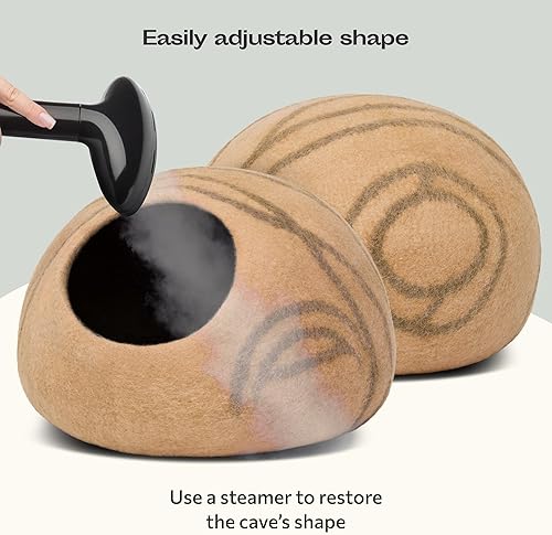 Miniatura 5 de MEOWFIA Cueva de gato – Cama de fieltro premium para gatos de interior, hecha a mano 100% lana merino, gato (Beige, Mediano)