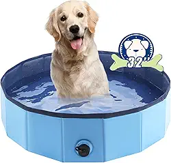 Piscina dobrável para cães, banheira portátil para animais de estimação e piscina infantil, banheira dobrável para filhotes, cães pequenos, médios e grandes, gatos e crianças, 81 x 20 cm, azul