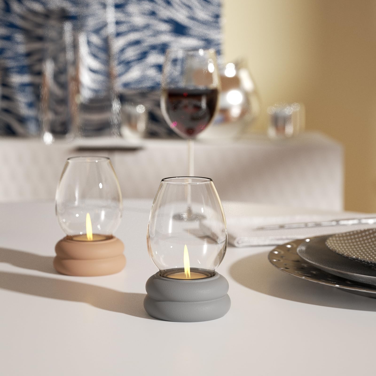 BOOWAN NICOLE Tealight Candle Holder Silicone Mold with Windproof Glass Cover, Tealight Candlestick Silicone Mould for Jesmonite Concrete Cement Handmade Home Decoration (SH1059+A0255+A0340)