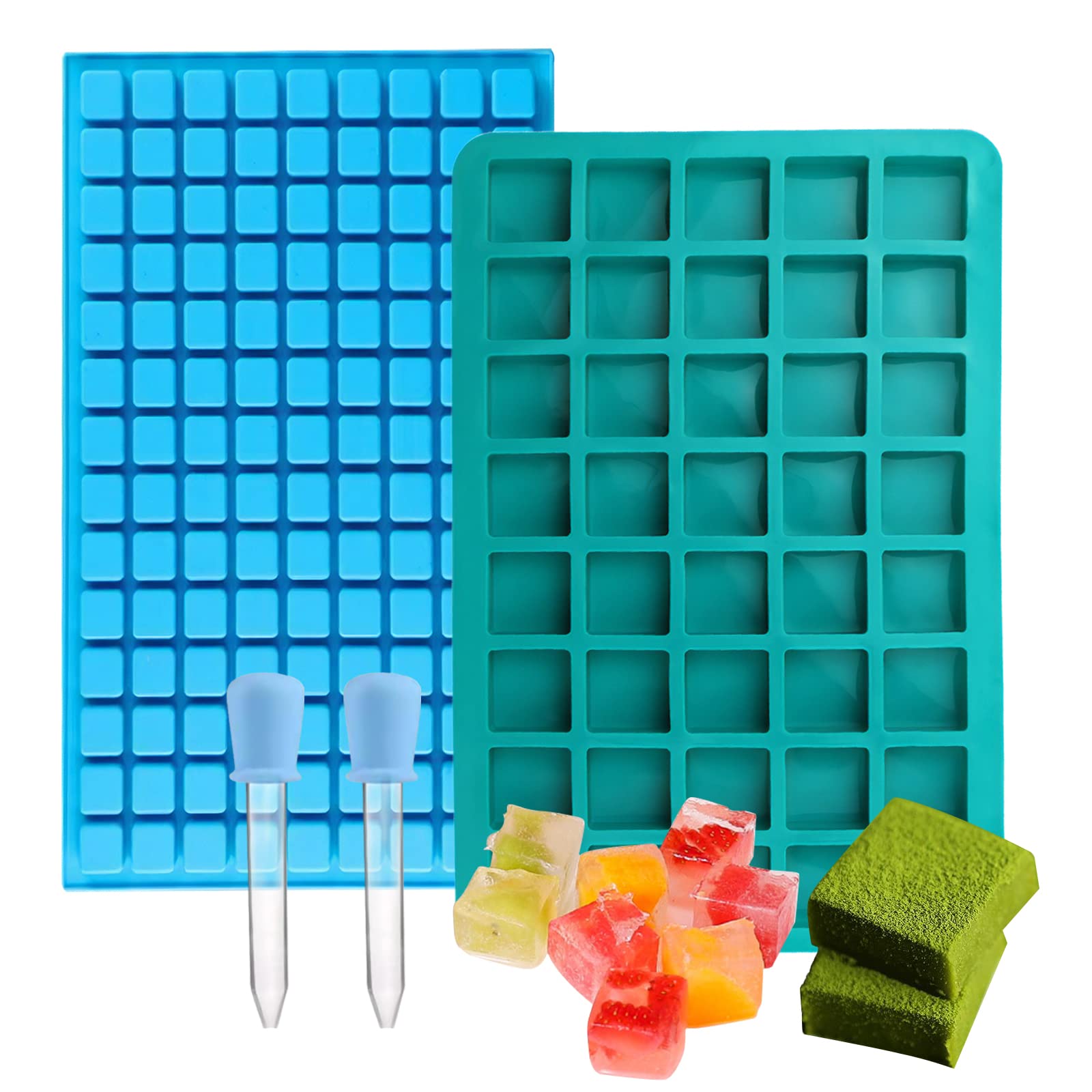 2PCS Square Silicone Moulds, XIACIBDUS 126 Cavity and 40 Cavity Ice Cube Trays Moulds, Candy Caramel Fudge Chocolate Jelly Pudding Molds for Homemade DIY Pralines Gummy, Grid Fondant