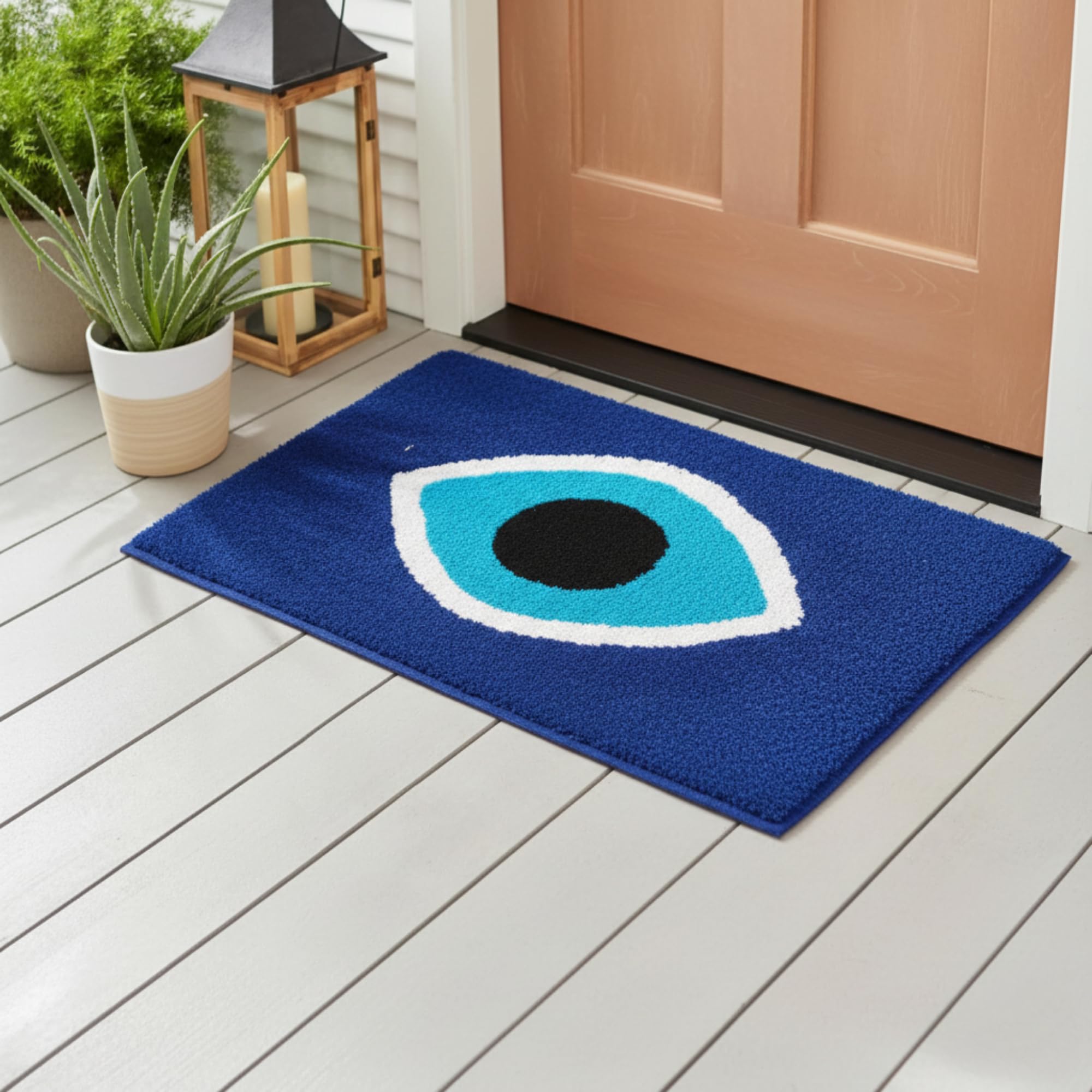 Evil Eye Bath Mat, 40x60 CM Decorative Door mat, Nazar Protection Designer Floor Mat for Home Entrance, Royal Blue and White, Floor Mat (Rectangle)-image-8