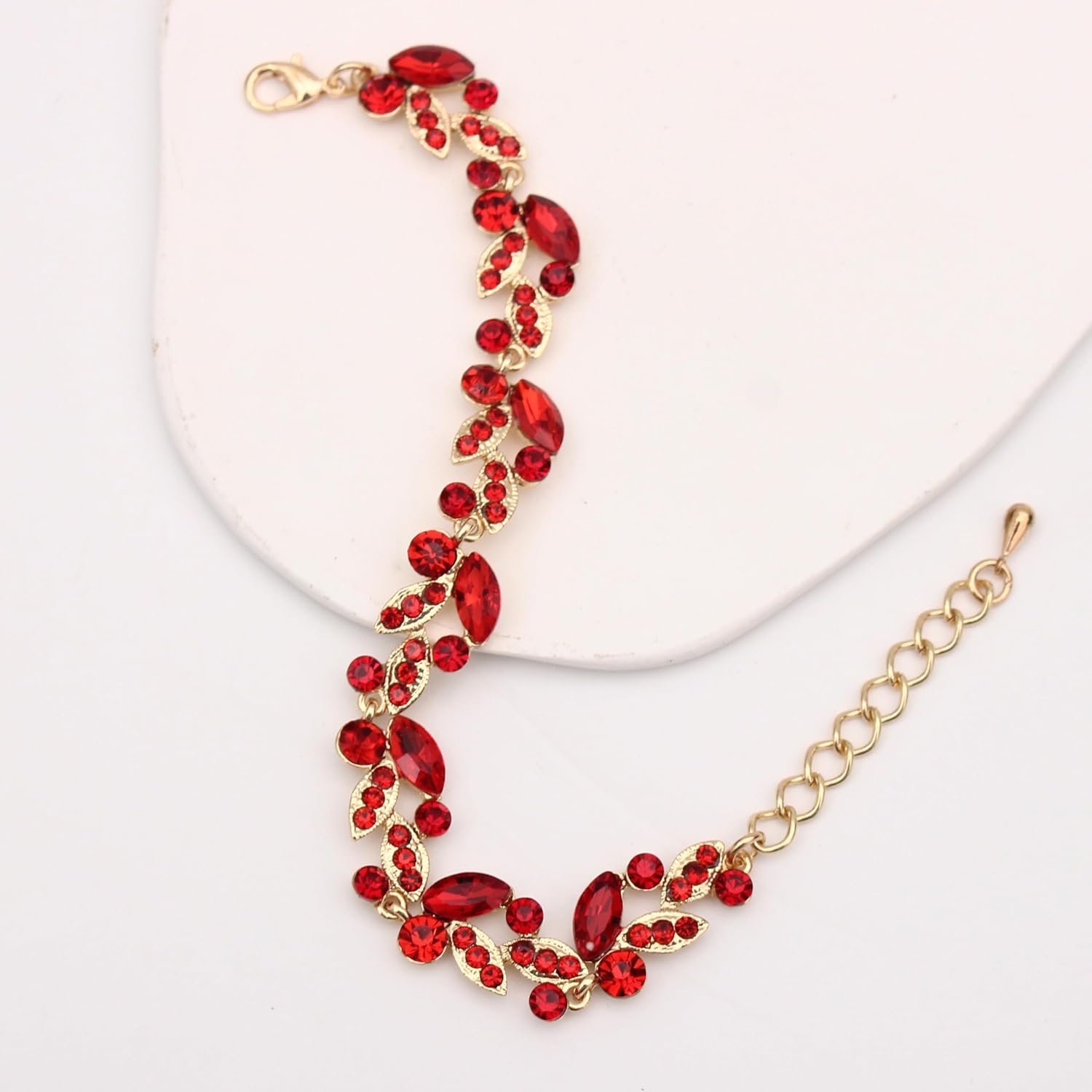 QLLYHLH Woman’s Brides Bridesmaid Leaf Choker Necklace Dangle Earrings Link Bracelet Austrian Crystal Wedding Jewelry Set Prom Costume Party Events | Brides, Bridesmaid, Prom, Events, Costume Party, Leaf - Image 4