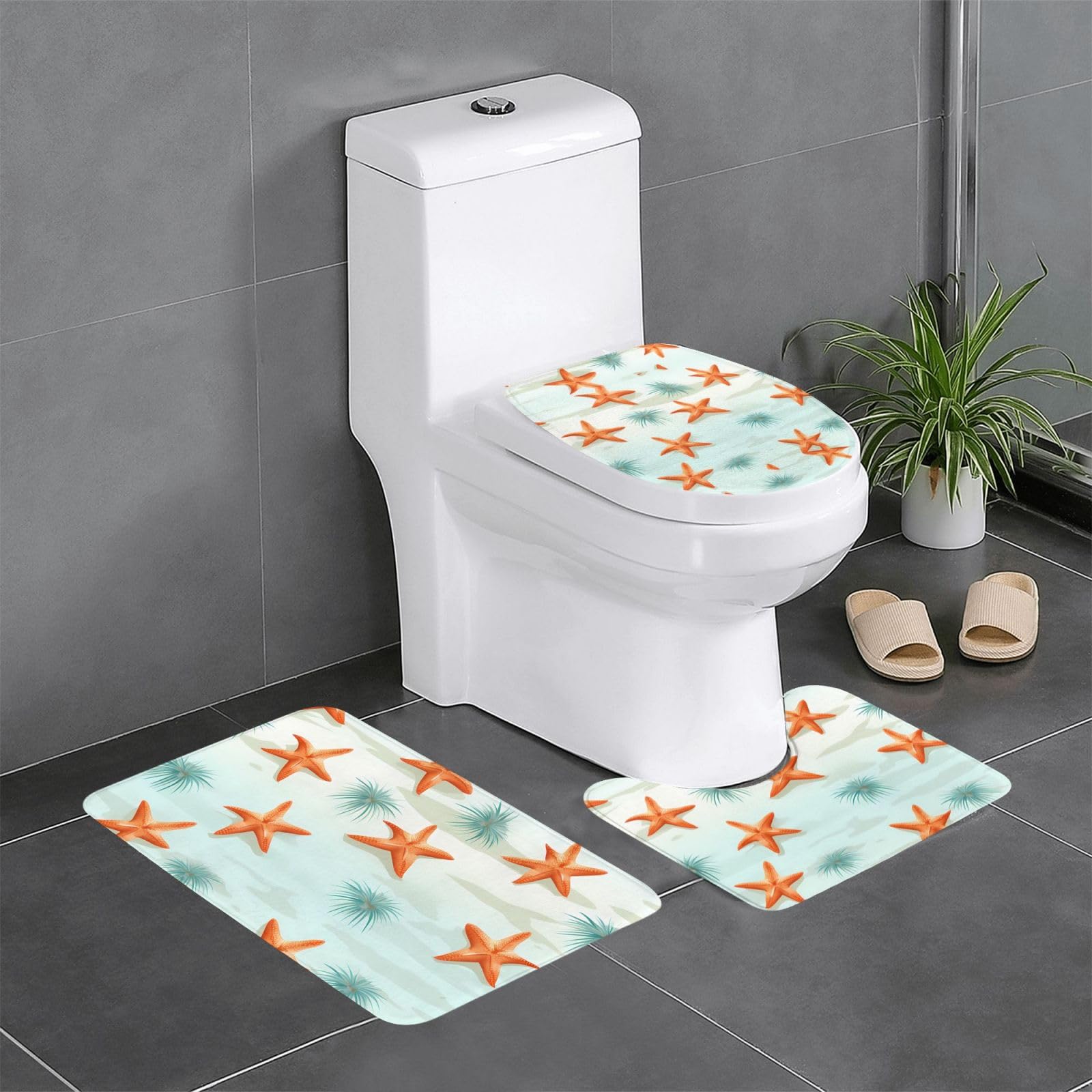 Tapis de salle de bain antidérapants pour une ambiance bord de mer devant la baignoire