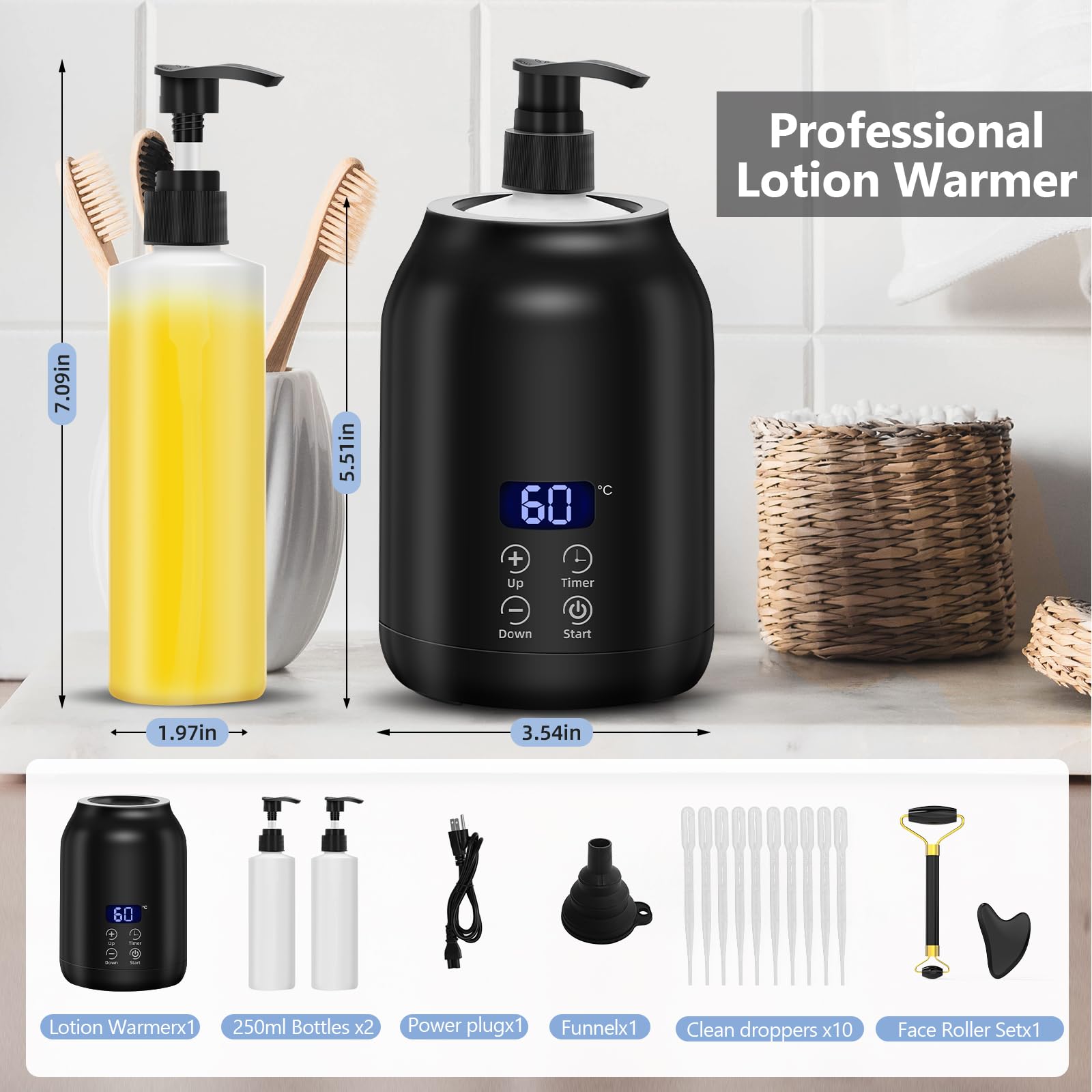 Massageöl Wärmer mit Gesichts-Roller-Set, iklestar Professioneller Massage öl wärmer gerät, Tragbarer Lotion-Flaschen-Spender-Heizung für Zuhause, SPA, Schönheitssalon