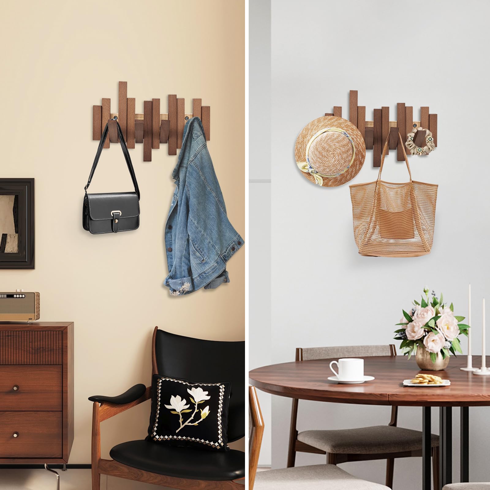 Wooden Hooks For Wall Felidio 4-Pack Wood Wall Hooks Rustic