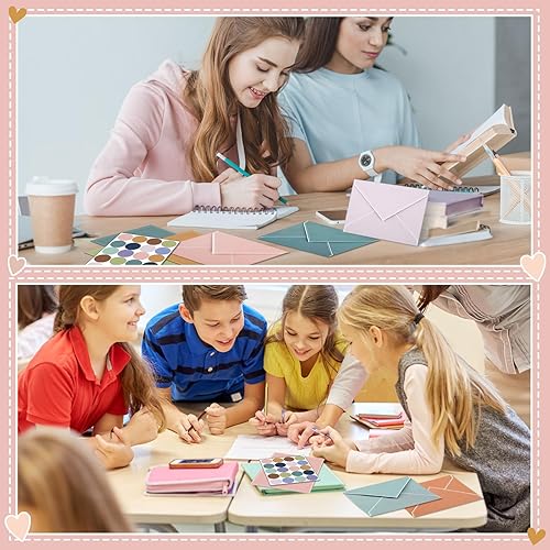 Miniatura 7 de TaoBary Juego de 160 paquetes de papel de papelería (50 papeles de escritura de doble cara, 50 sobres a juego), 60 calcomanías de puntos redondos,