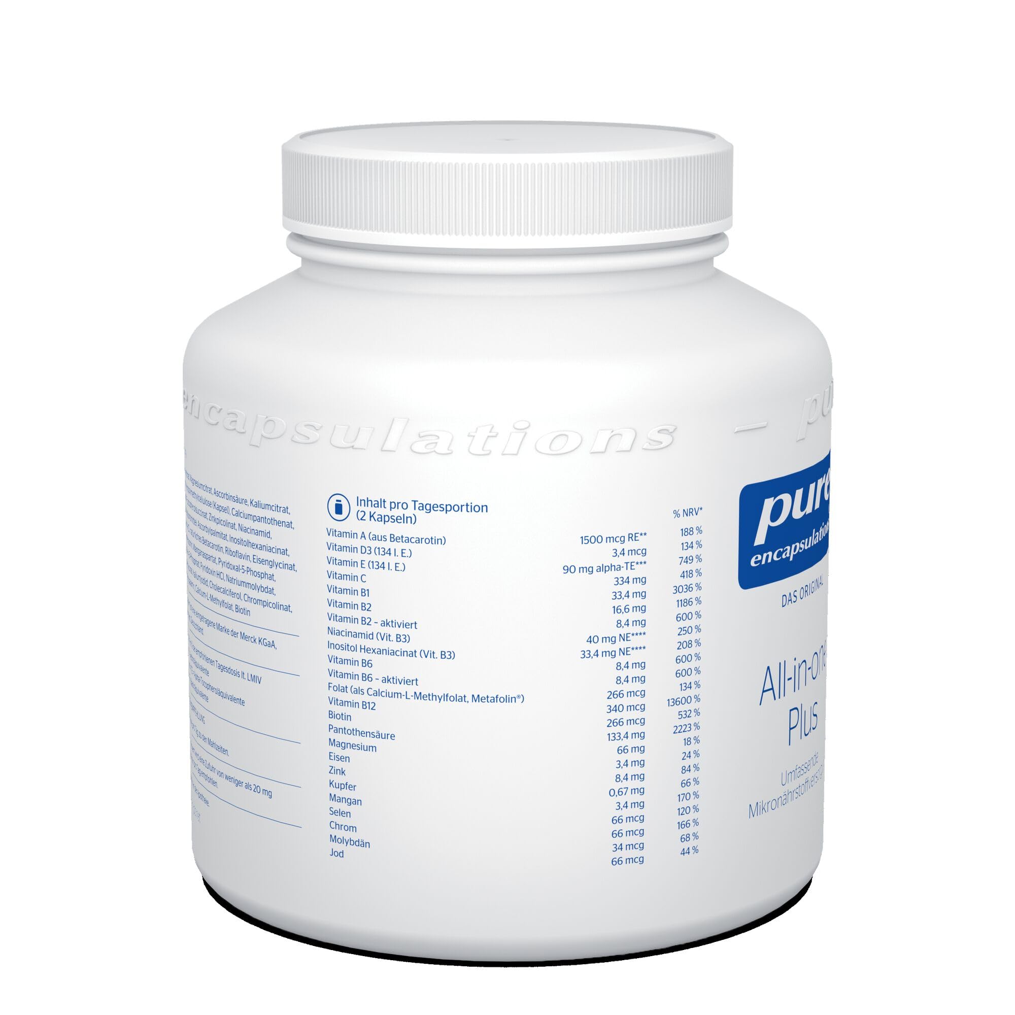Pure Encapsulations - All-in-One Plus - Multivitamin - B-Vitamine, Vitamin C, D und A, Biotin, Zink, Magnesium, Selen, Jod - Vitamine, Mineralstoffe & Nahrungsergänzungsmittel - 180 Kapseln