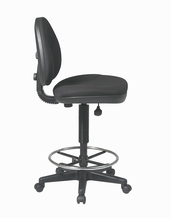 Office Star DC Series Drafting Chair with Sculptured Seat and Back, Built-in Lumbar Support and Adjustable Foot Ring, Icon Black Fabric by Office Star Products - Image 2