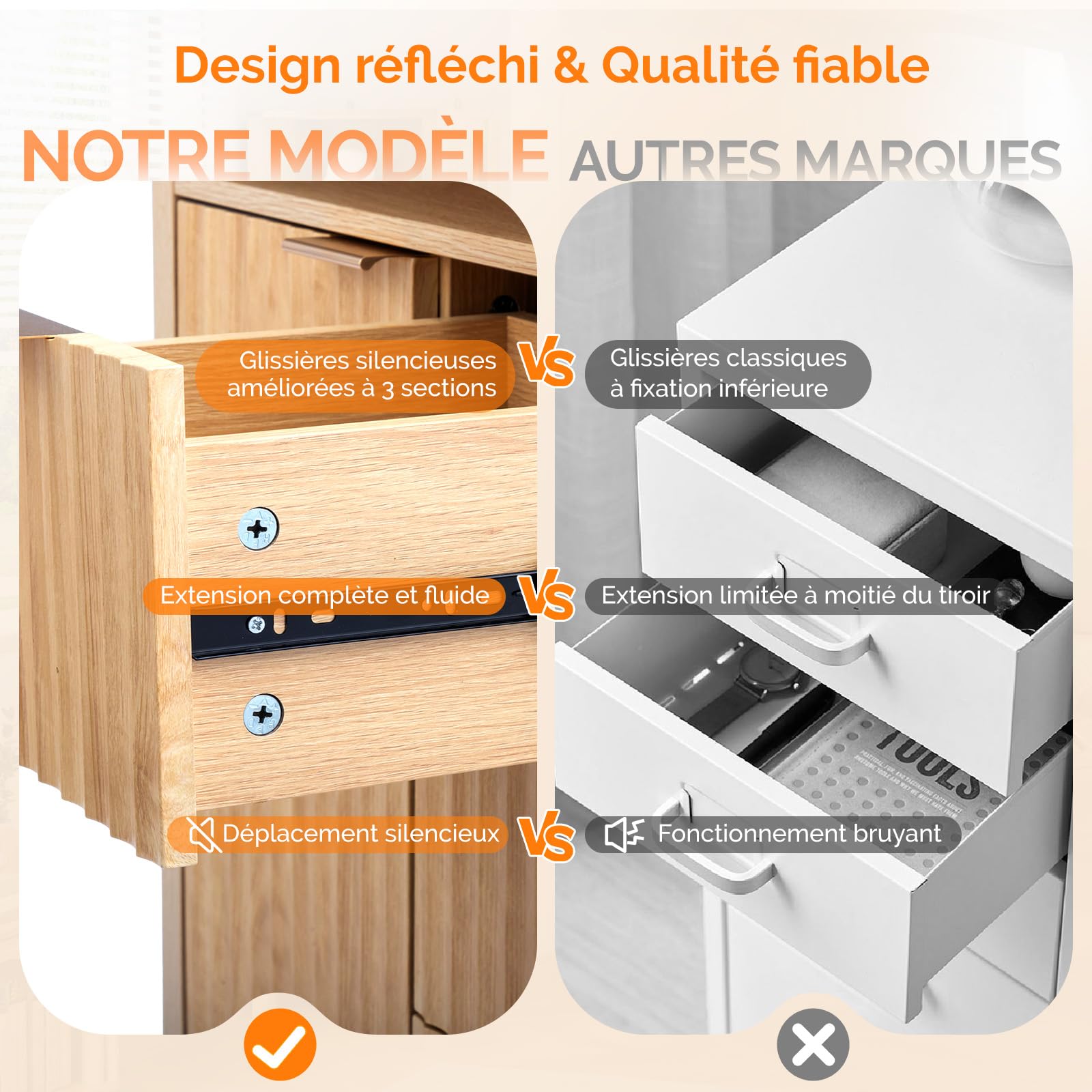 Bonnlo Meuble de Rangement, Armoire de Rangement en Bois avec 1 Compartiment Ouvert, Meuble sur Pied avec 4 Tiroirs, Commode pour Cuisine, Entrée, Salle de Bain, Chêne, 59 x 30 x 81 cm