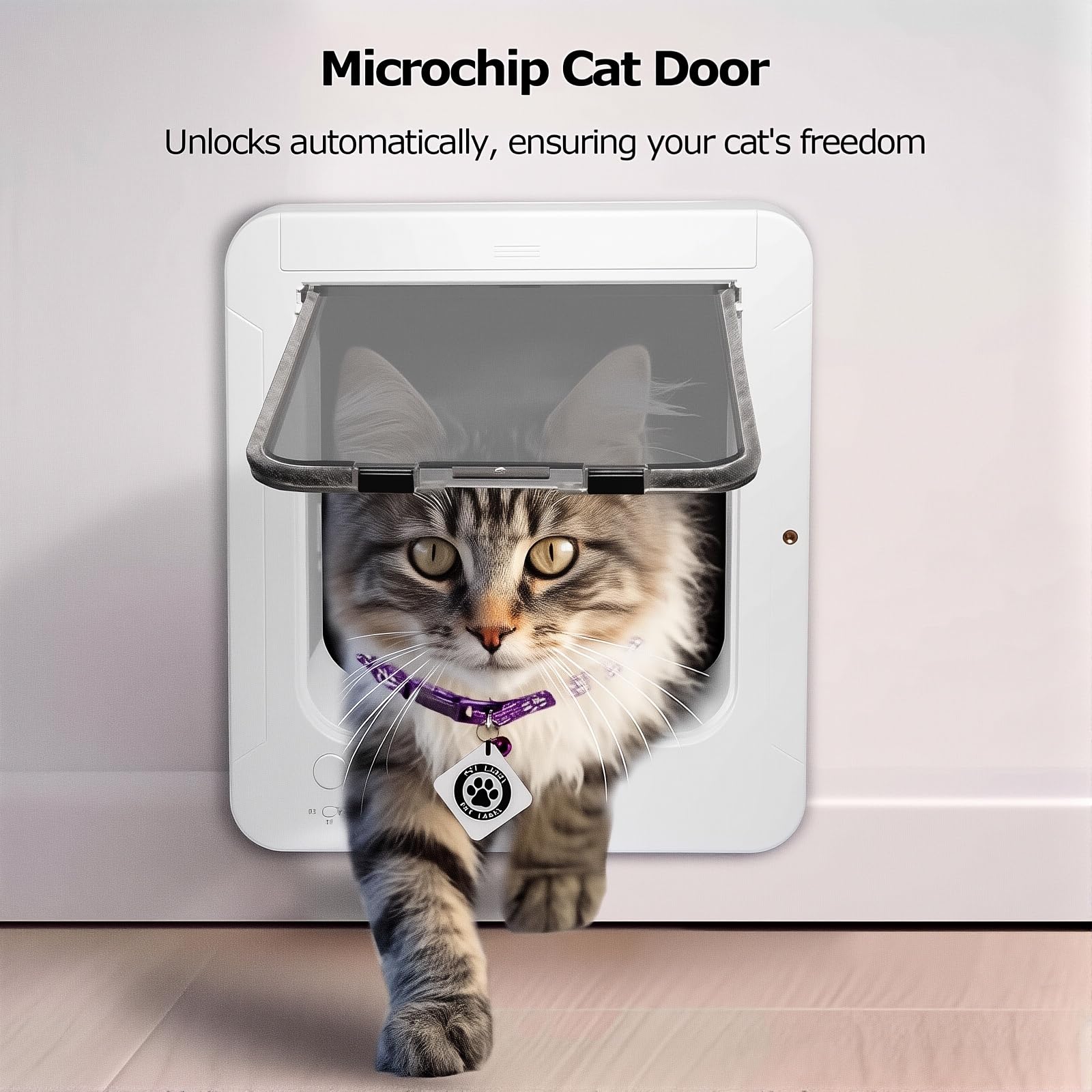 Microchip Smart Cat Door Flap con 2 chiavi collare e telecomando, chiusura a 4 vie, sblocco automatico per animali domestici fino a 11 kg