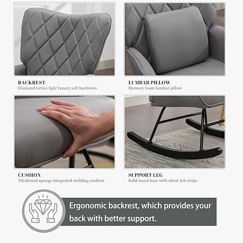 Miniatura 6 de Mecedora para habitación del bebé con silla deslizante tapizada para guardería, sillón con respaldo alto, cómodo balancín para guardería, sala de